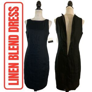Luxury Women’s Linen Blend Summer Dress Size 12 Petite Sleeveless Black Stretch